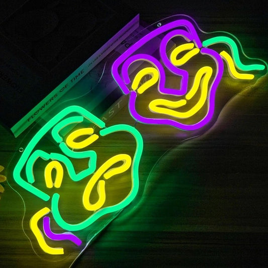 Fun Bright Green / Purple Theater Mask LED Night Light Room Wall Decor