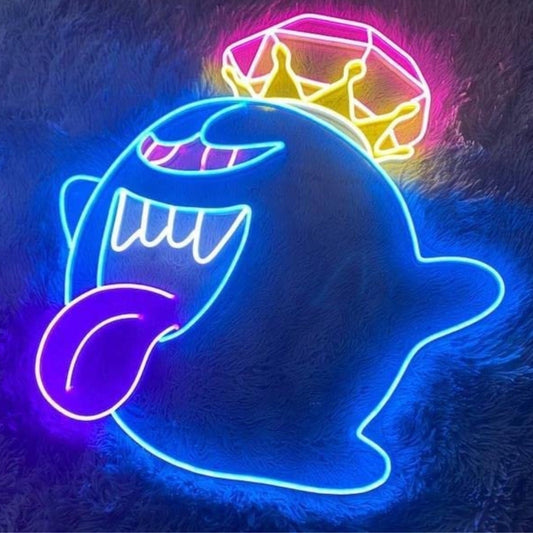 Bright Blue Diamond Crown King Boo LED Night Light Video Game Room Wall Decor