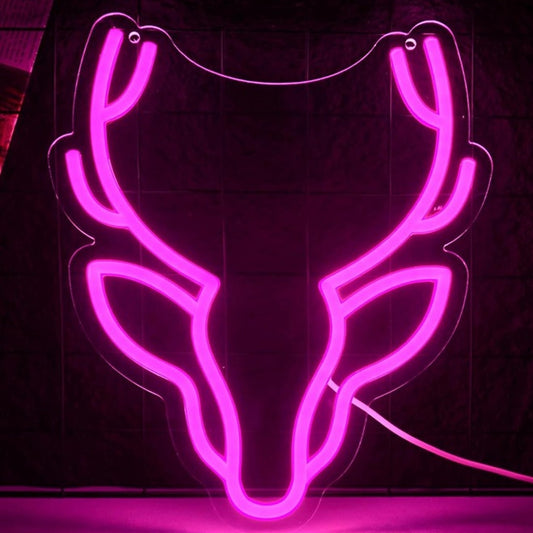 Lovely Bright Pink Deer Head LED Night Light Room Wall Decoration