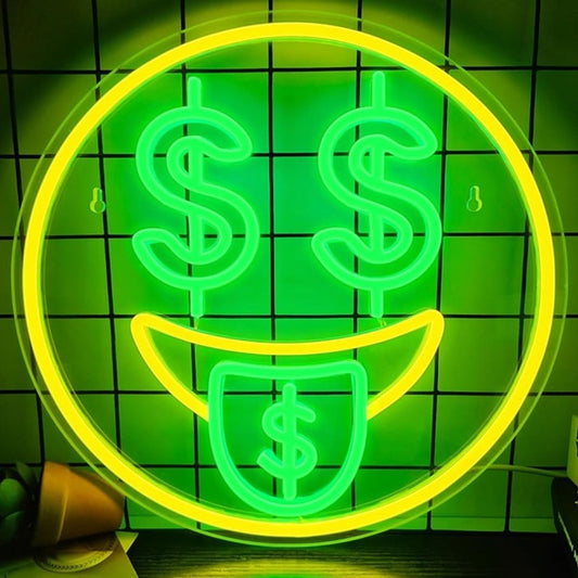 Fun Bright Yellow / Green Money Smiley Face LED Night Light Room Wall Decoration