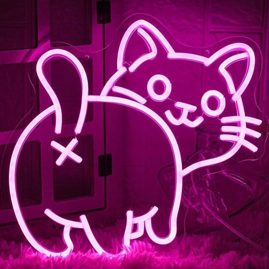Funny Bright Pink Kitty Cat Booty LED Night Light Room Wall Decoration