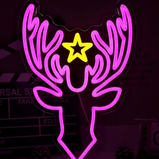 Lovely Bright Pink Reindeer Yellow Star LED Night Light Room Wall Decoration