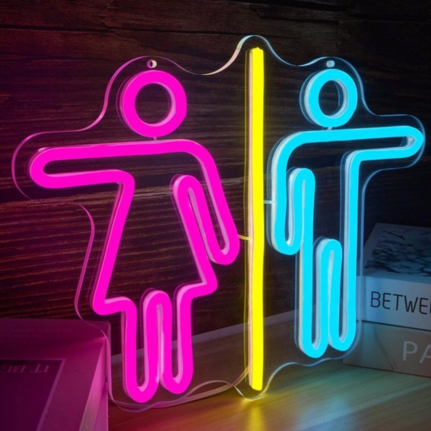 Unique Bright Pink / Blue Men & Women’s Restroom Sign LED Light Room Wall Decor