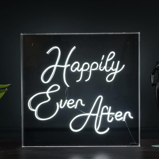 Lovely Large Bright White “Happily Ever After” LED Night Light Box Room Wall Dec