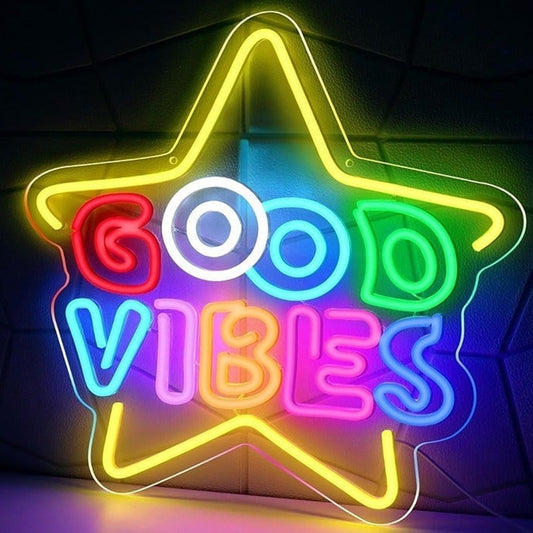 Lovely Bright Rainbow Star Good Vibes LED Night Light Room Wall Decoration