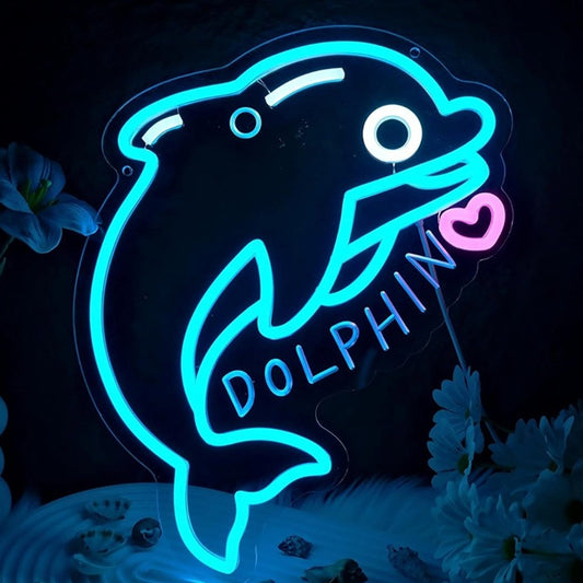 Lovely Bright Blue Happy Dolphin LED Night Light Room Wall Decoration