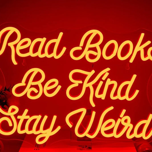 Fun Bright Red “Read Books, Be Kind, Stay Weird” LED Night Light Wall Decoration