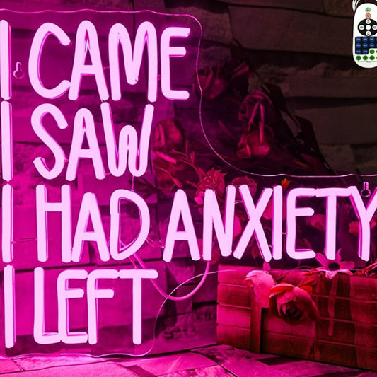 Funny Bright Pink “I Came, I Saw, I Had Anxiety, I Left” LED Light Sign Decor