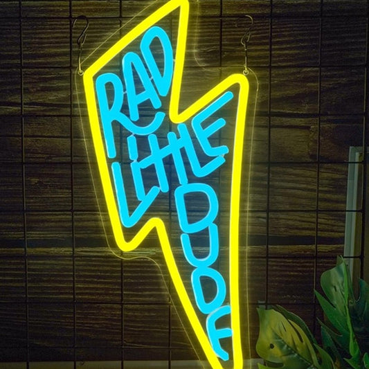 Fun Bright Yellow / Blue “Rad Little Dude” Lightning Bolt LED Night Light Decor