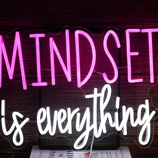 Lovely Bright Pink / White “Mindset is Everything” Night Light Room Wall Decor