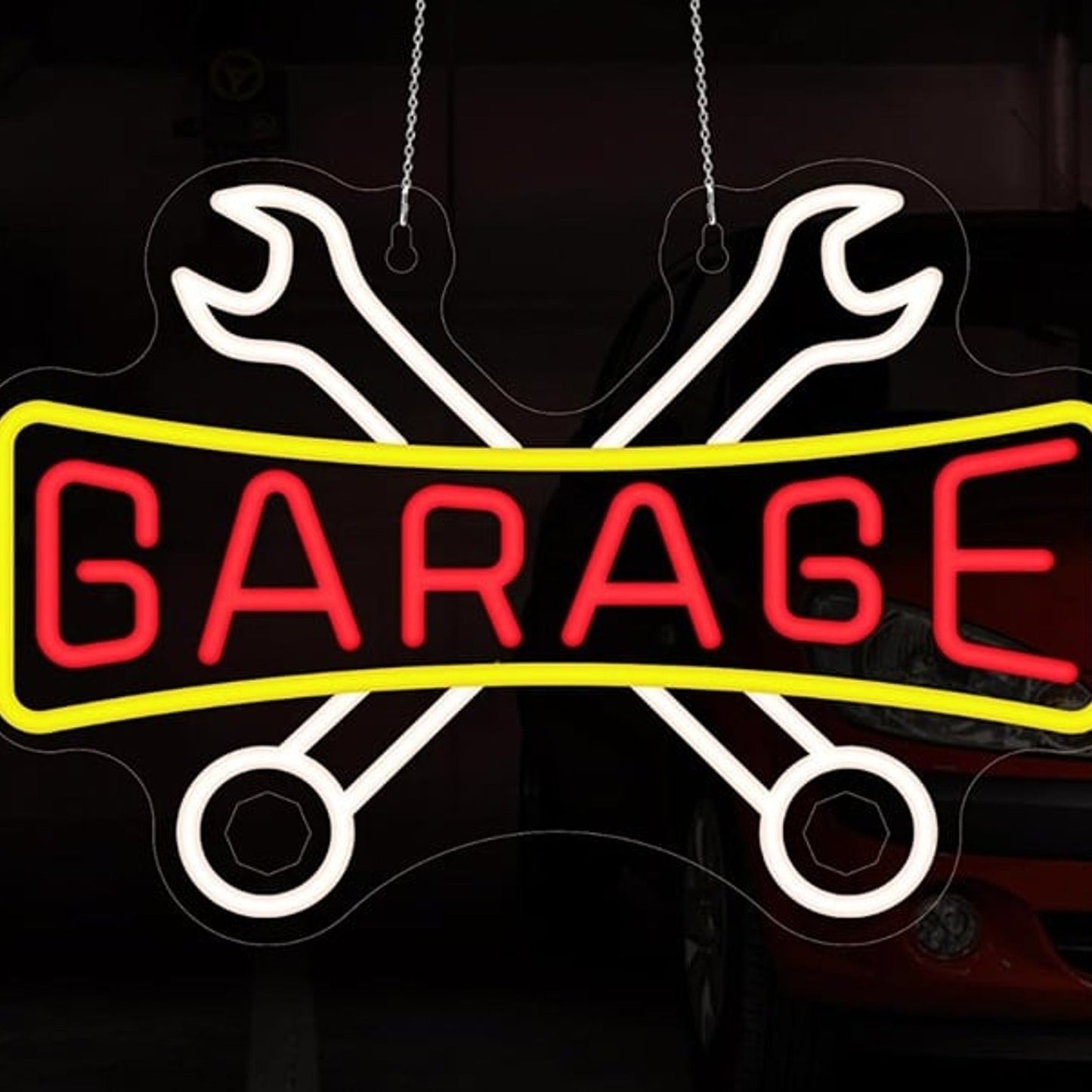 Fun Vivid Bright Red/Yellow Garage Cross Wrench LED Night Light Car Decor