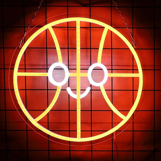 Fun Bright Orange Happy Basketball LED Night Light Room Wall NBA Decoration