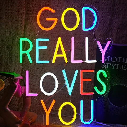 Lovely Bright Rainbow “God Really Loves You” LED Night Light Room Wall Decor