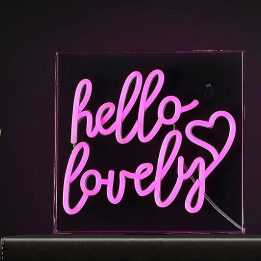 Lovely Bright Pink “Hello Lovely” LED Night Light Box Room Wall Art Decoration