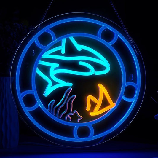 Vivid Fun Bright Blue Shark Ocean Window LED Night Light Room Wall Decoration