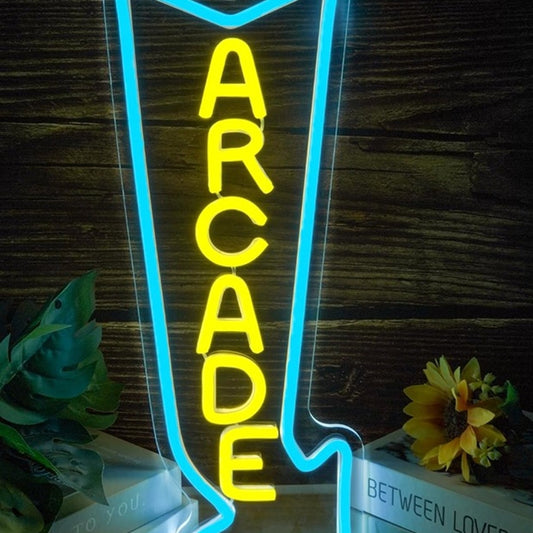 Fun Bright Blue / Yellow “Arcade” Arrow LED Night Light Game Room Wall Decor