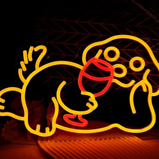 Fun Bright Yellow Resting Puppy Dog Drink Wine Night Light Bar Room Wall Decor