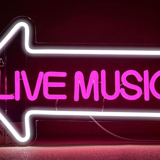 Lovely Bright Pink “Live Music” Arrow LED Night Light Room Wall Concert Decor