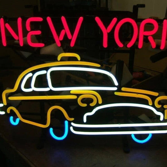 Large Colorful New York Taxi Real Glass Neon Light Sign Wall Decoration