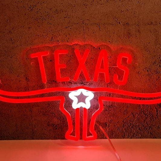 Vivid Bright Red Texas Long Horns LED Night Light Sports Team Wall Decor