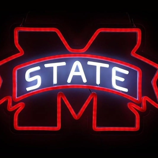 Vivid Bright Red Mississippi M State LED Light University Room Wall Decor