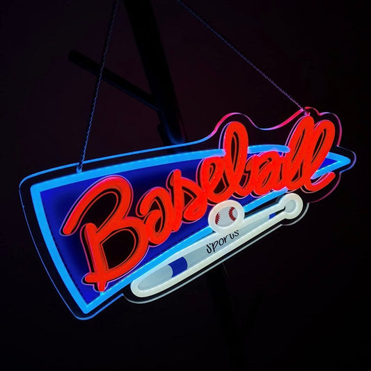 Bright Blue/Red Baseball MLB LED Night Light Sign Sport Decor