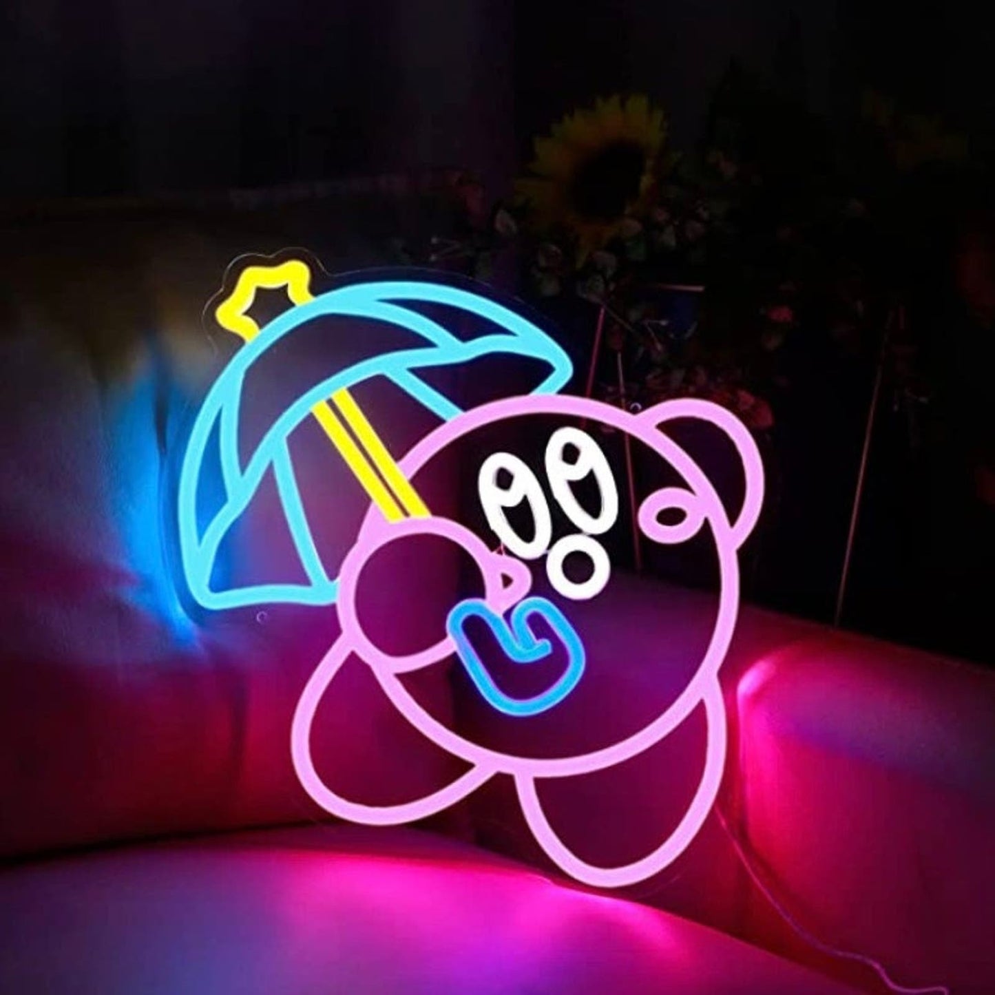 Super Cute Bright Kirby w/ Umbrella LED Night Light Video Game Decoration