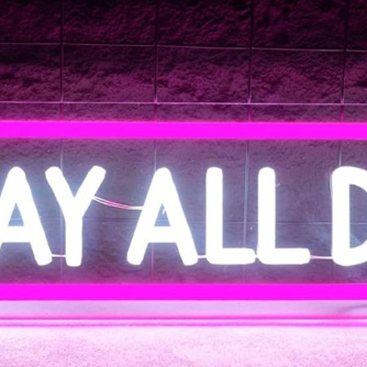 Fun Bright Pink / White “Slay All Day” LED Night Light Room Wall Decoration