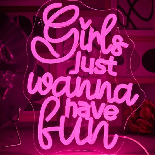 Fun Bright Pink “Girls Just Wanna Have Fun” LED Night Light Room Wall Decoration