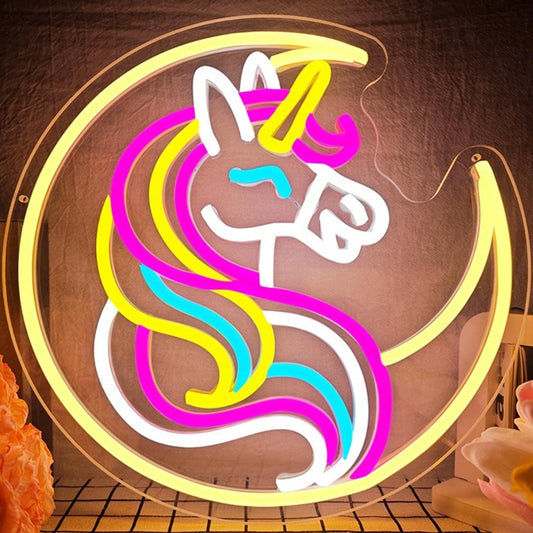 Lovely Bright Rainbow Unicorn in Crescent Moon LED Night Light Room Wall Decor
