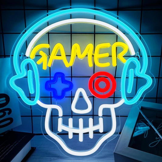 Fun Bright Skull Head Gamer LED Night Light Room Wall Arcade Decoration