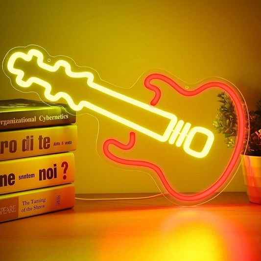 Fun Vivid Bright Red Electric Guitar LED Night Light Music Concert Decor