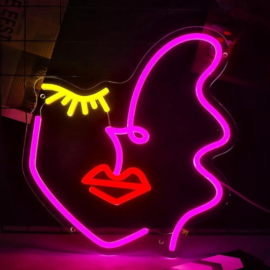 Lovely Bright Pink Line Women LED Night Light Room Wall Decoration