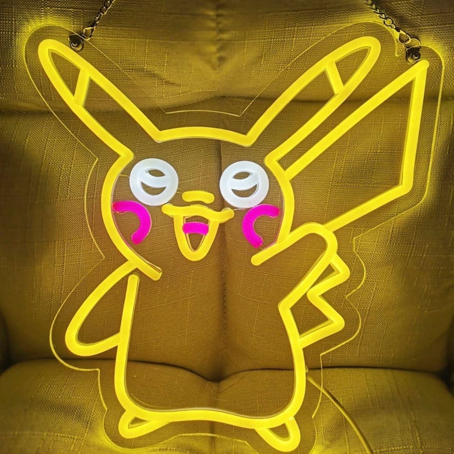 Cute Bright Yellow Waving Happy Pikachu LED Night Light Pokemon Room Wall Decor