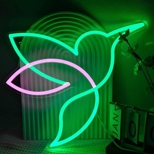 Lovely Bright Pink / Green Humming Bird LED Night Light Room Wall Decoration