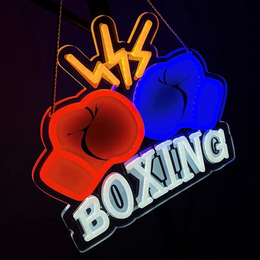 Fun Bright Red / Blue Boxing Gloves LED Night Light Sign Room Gym Wall Decor
