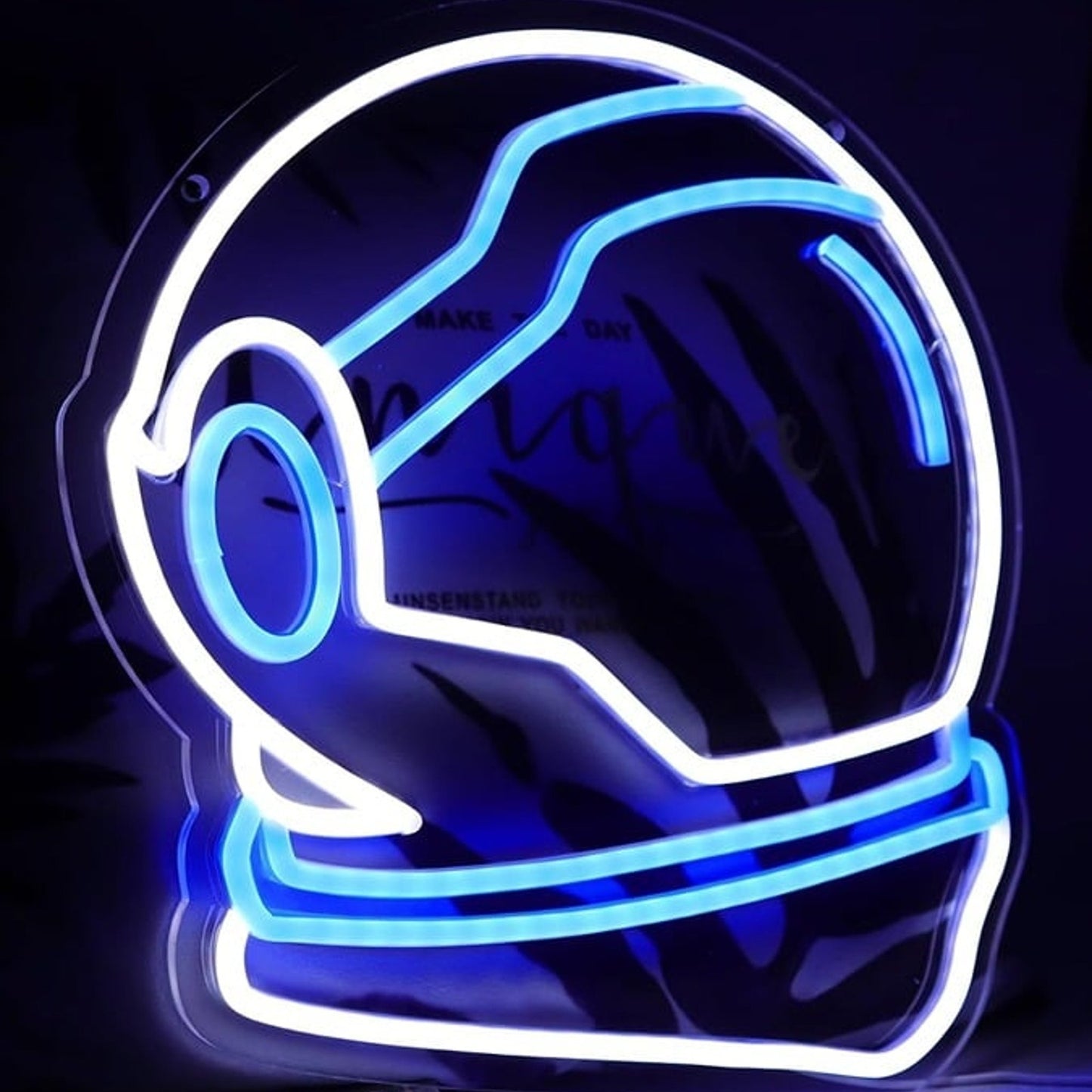 Vivid Bright Blue/White Astronaut Helmet LED Night Light Space Decor
