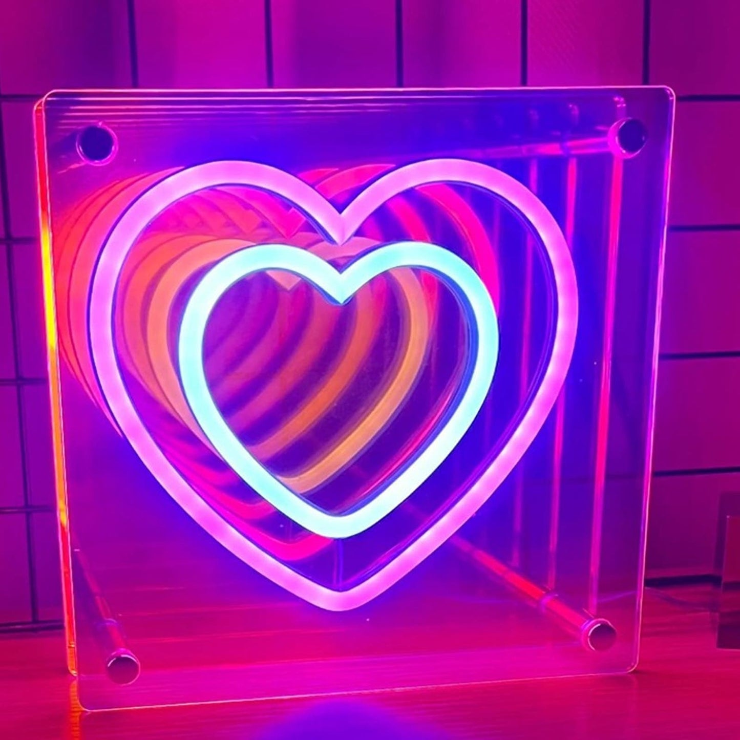 Amazing Bright Rainbow Infinity Heart LED NightLight Room Wall Night Stand Decor
