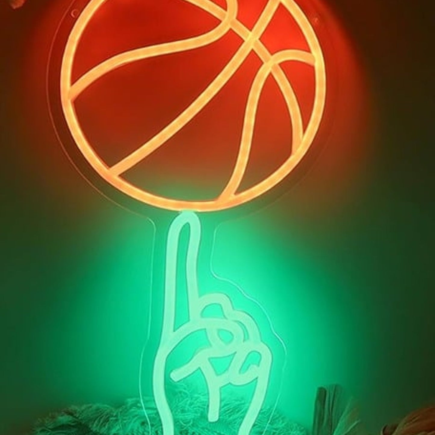 Fun Bright Orange Basketball Balancing on Finger LED Light Room Wall NBA Decor