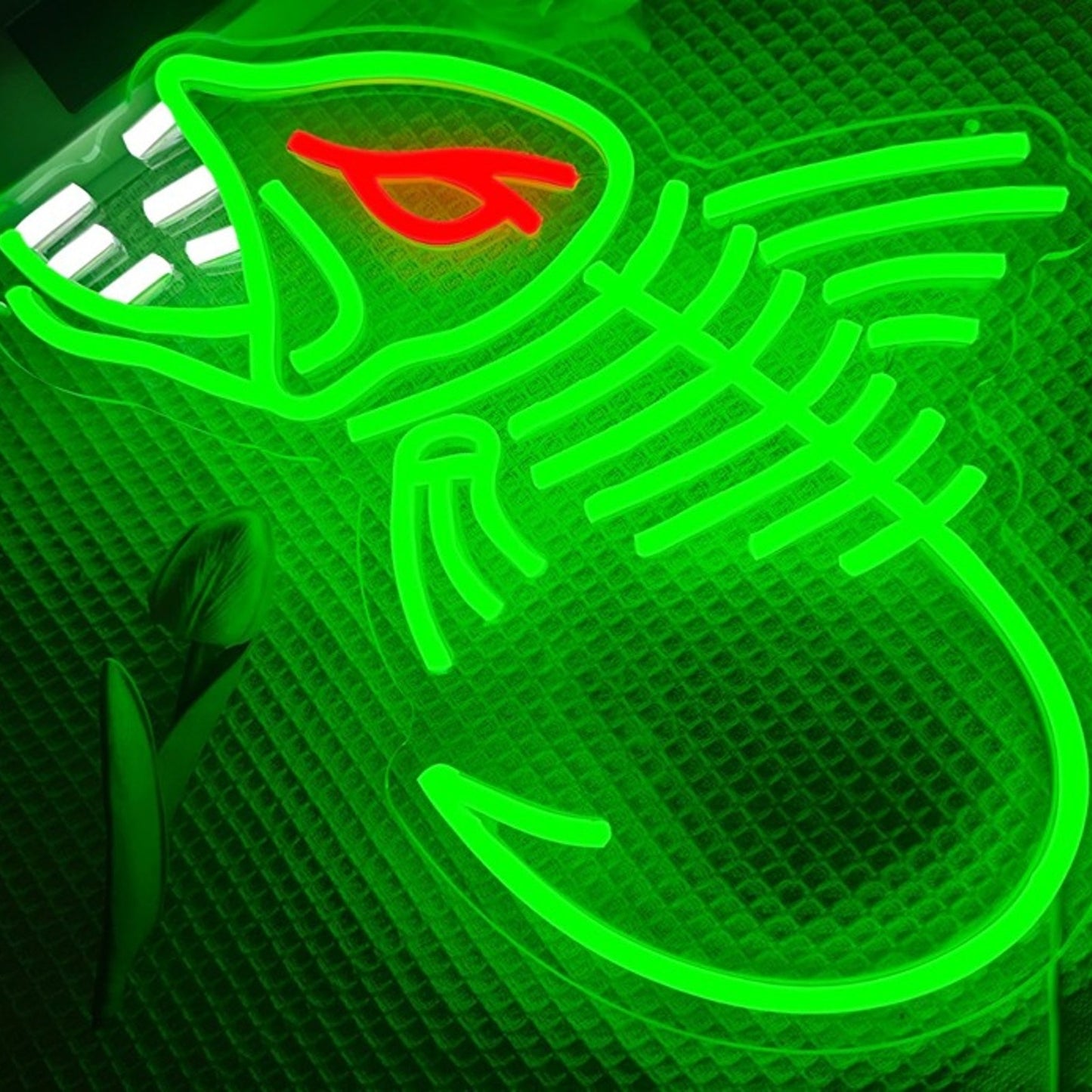 Fun Bright Green Skeleton Fish Hook LED Night Light Room Wall Decoration