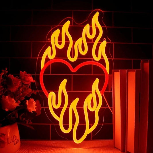 Lovely Vivid Warm Bright Heart on Fire LED Night Light Room Wall Decor