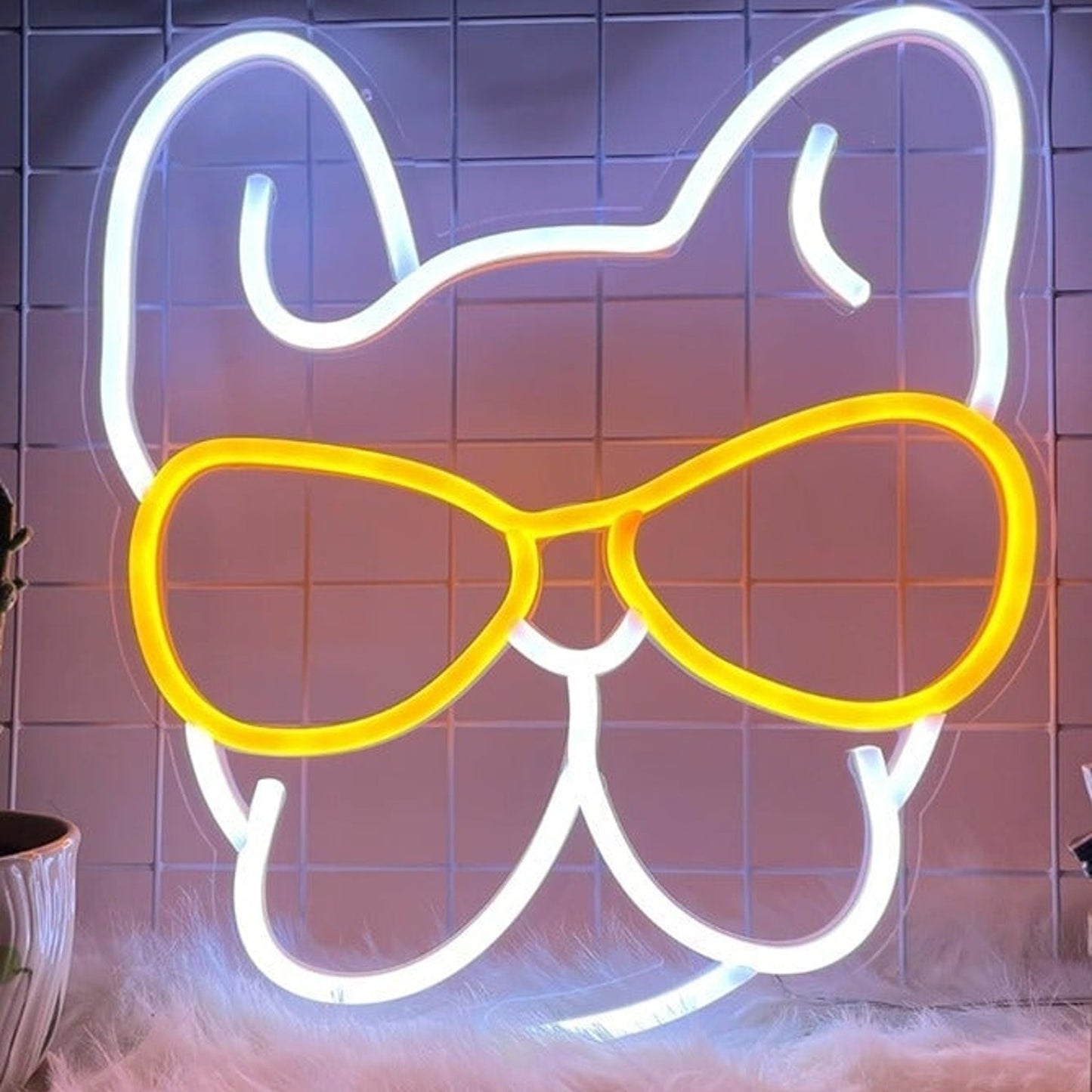 Fun Bright Frenchie French Bulldog w/ Orange Sunglasses LED Light Pet Decor