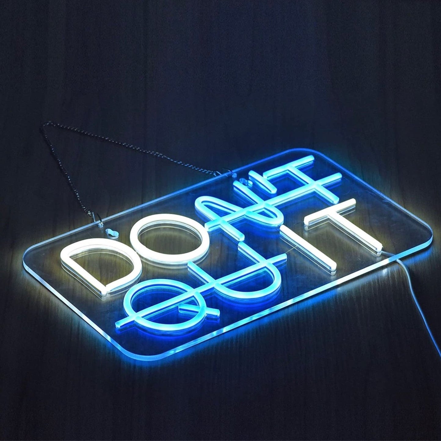 Bright Blue / White DON’T QUIT LED Night Light Motivation Decoration