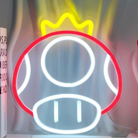 Fun Bright Super Mario Red Power Up Mushroom Crown LED Light Sign