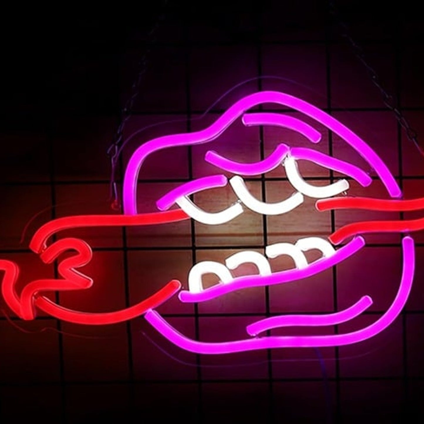 Fun Bright Pink Lips Eating Red Hot Pepper LED Night Light Room Wall Decoration