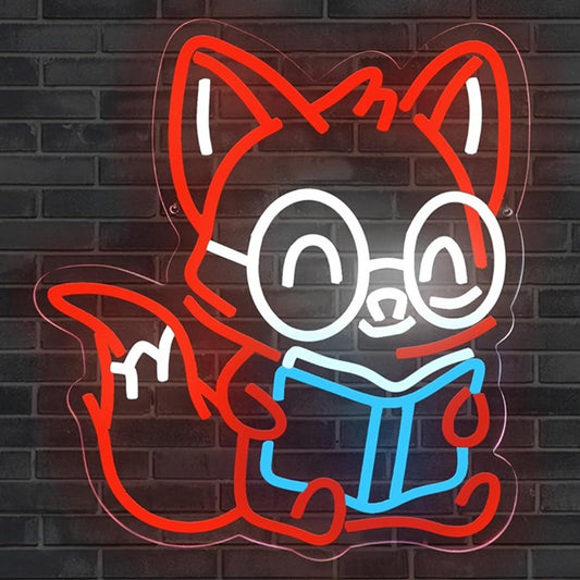 Fun Bright Smart Baby Fox Reading a Book LED Night Light Room Wall Decor