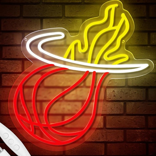 Bright Red Miami Heat Basketball LED Light NBA Sport Room Wall Decoration