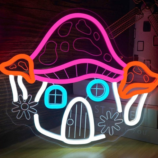 Lovely Bright Cute Pink Mushroom House LED Night Light Room Wall Decoration