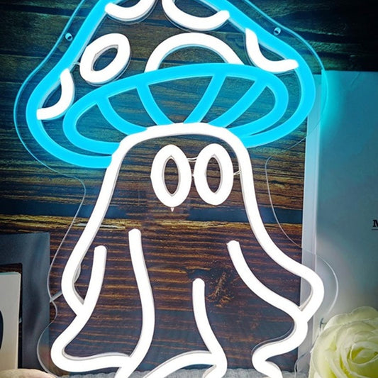 Fun Bright Blue Mushroom Head Ghost LED Night Light Room Wall Decoration