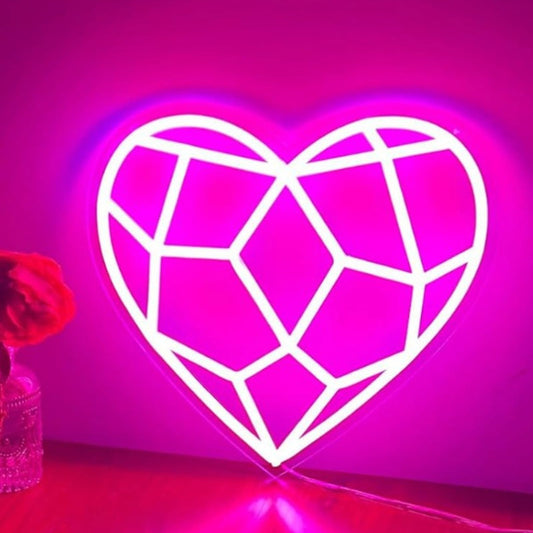 Lovely Bright Geometric Pink Heart LED Night Light Room Wall Decoration